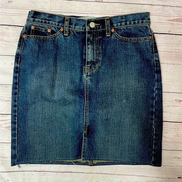 Vintage Y2K Gap Jeans VTG Denim Cutoff Mini Skirt Midi Slit Size 4 Fall 2002 - Picture 1 of 9